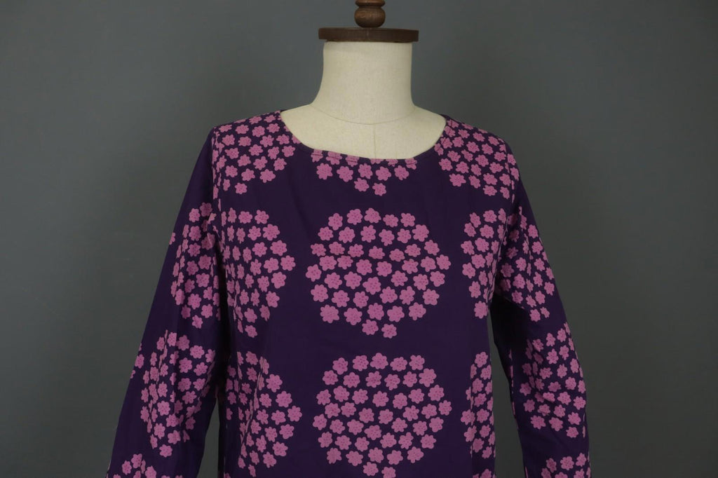 MARIMEKKO Mika Piirainen Purple Floral Cotton Long Sleeve Shift Dress – Size 36