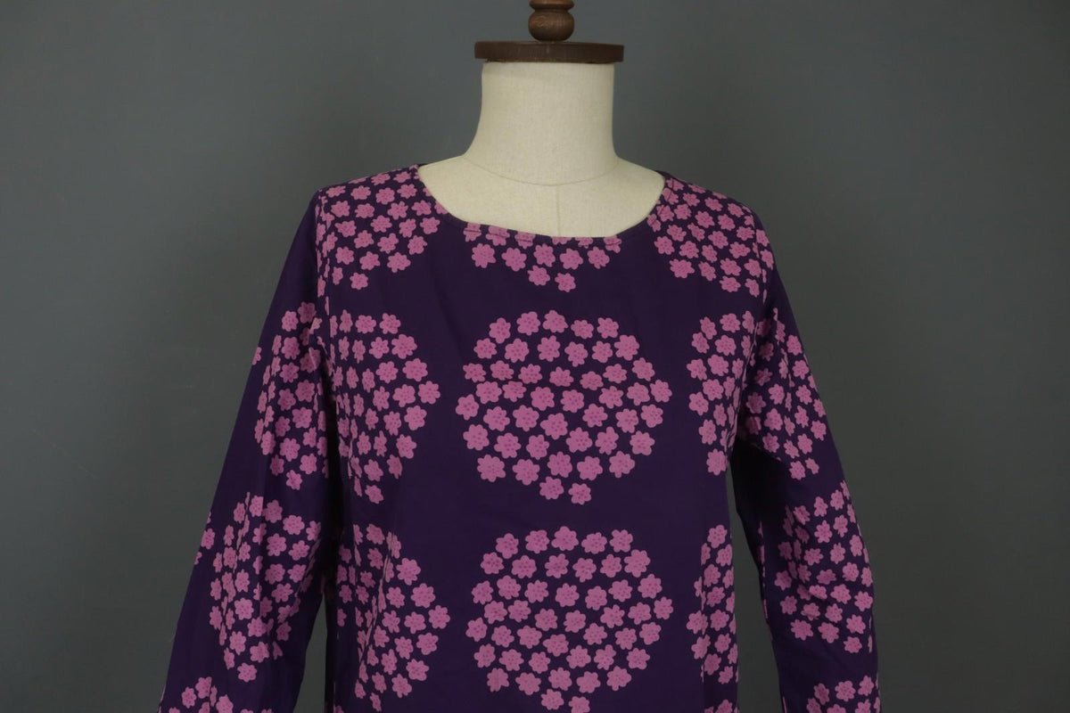 MARIMEKKO Mika Piirainen Purple Floral Cotton Long Sleeve Shift Dress – Size 36