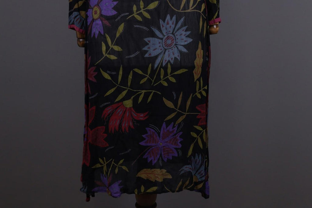 GUDRUN SJODEN Floral Mesh Drawstring Long Sleeve Shift Midi Dress – Size S