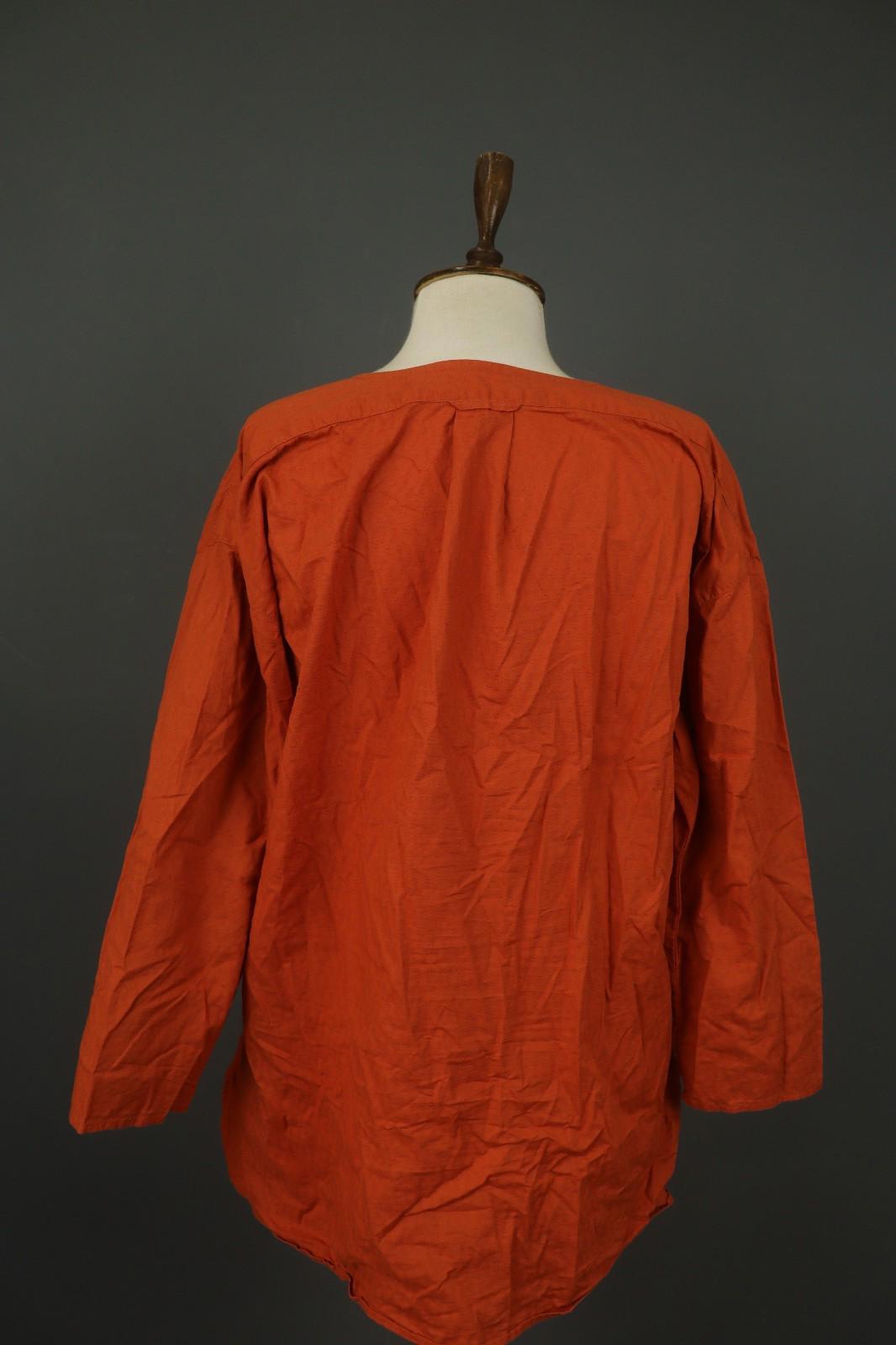 GUDRUN SJODEN Orange Cotton Long Sleeve V-Neck Button Front Shirt Dress – Size M