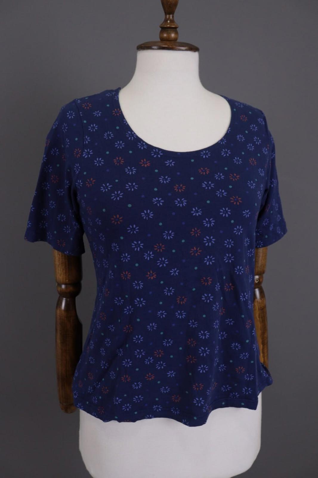 GUDRUN SJODEN Blue Floral Short Sleeve Blouse Top Shirt – Size S