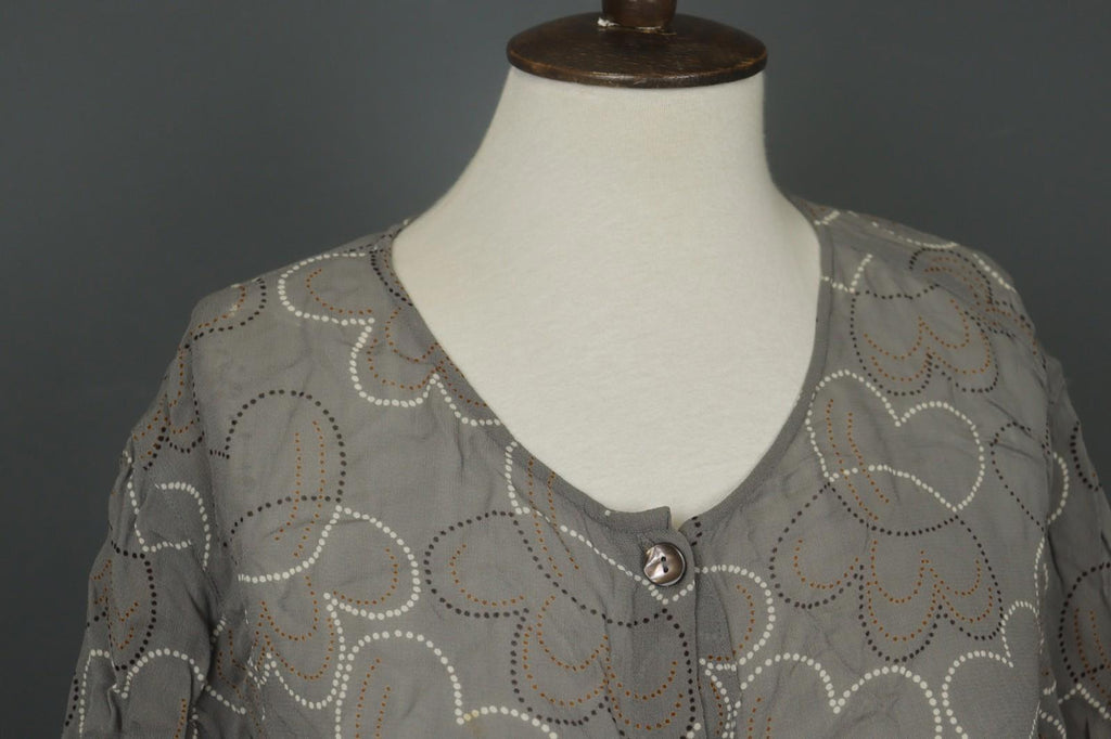 GUDRUN SJÖDEN Gray Floral Cotton Long Sleeve Button Front Tunic Shirt Top – Size L