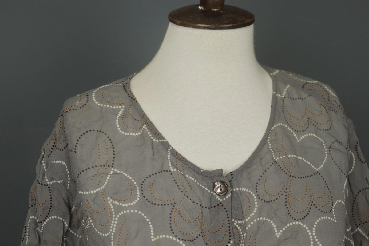 GUDRUN SJÖDEN Gray Floral Cotton Long Sleeve Button Front Tunic Shirt Top – Size L