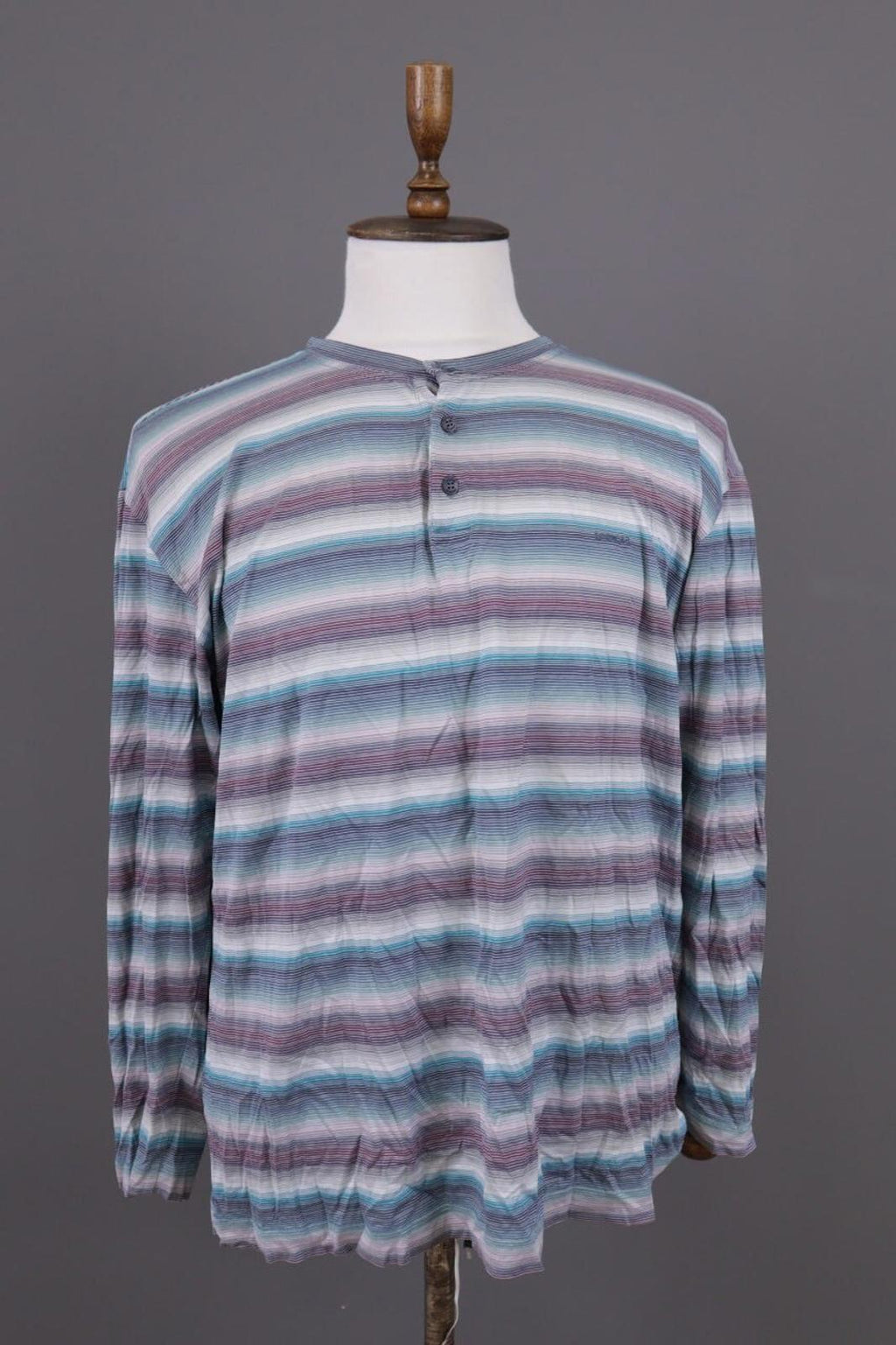 MISSONI UOMO Multicolor Striped Henley Knit Sweater – Size 54