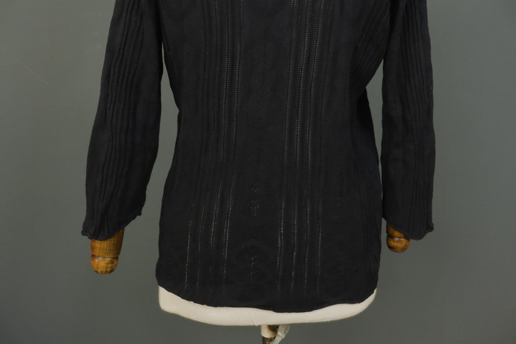 GUDRUN SJODEN Black Silk Open Knit Long Sleeve Round Neck Pullover Sweater