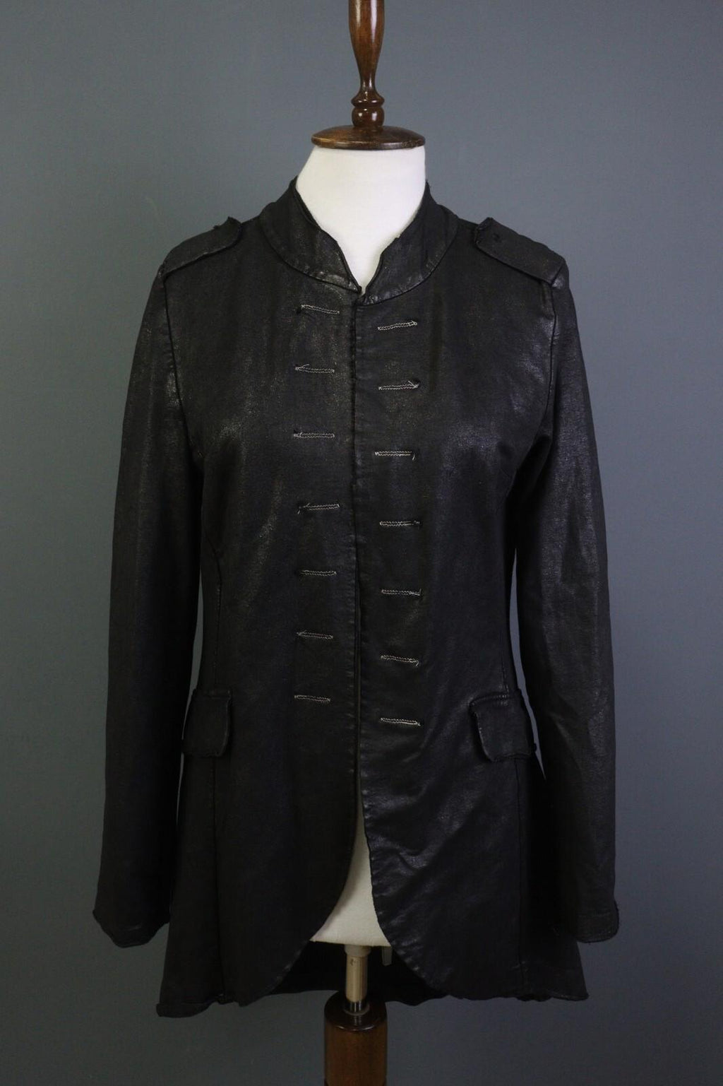 RUNDHOLZ Black Long Sleeve Pockets Ladies Military-Inspired Long Jacket