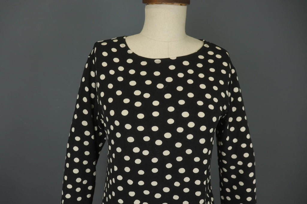GUDRUN SJODEN White Black Polka Dot Modal Long Sleeve Pullover Blouse Top – Size L
