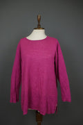 GUDRUN SJODEN Pink Linen Long Sleeve Crew Neck Side Slit Pullover Tunic Top Sz M