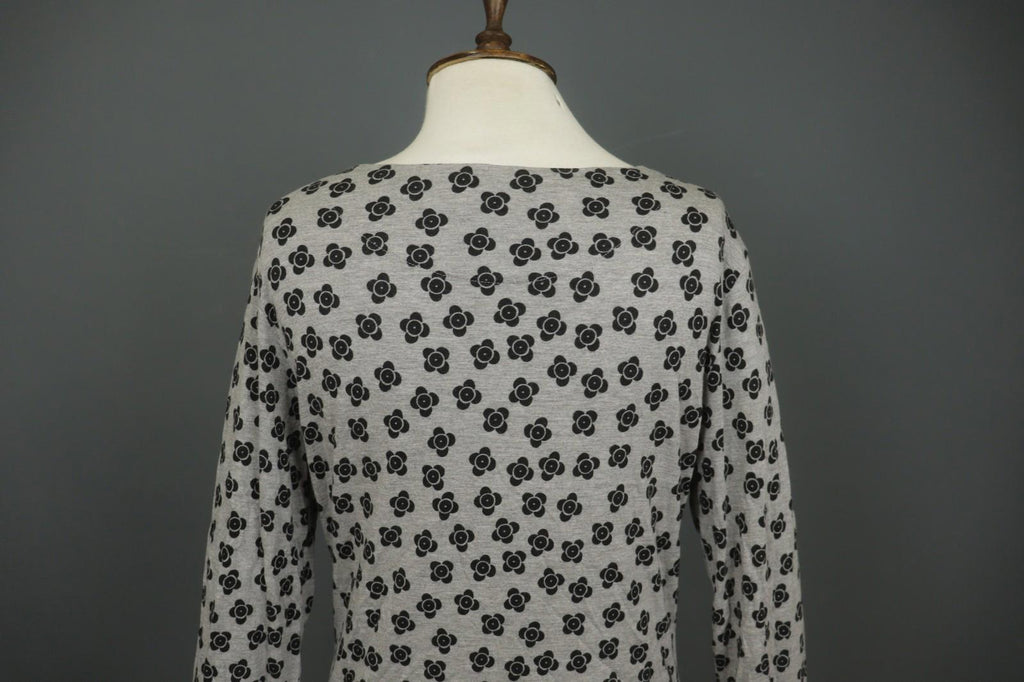 GUDRUN SJODEN Black Gray Floral 100% Modal Long Sleeve Round Neck Dress S/M