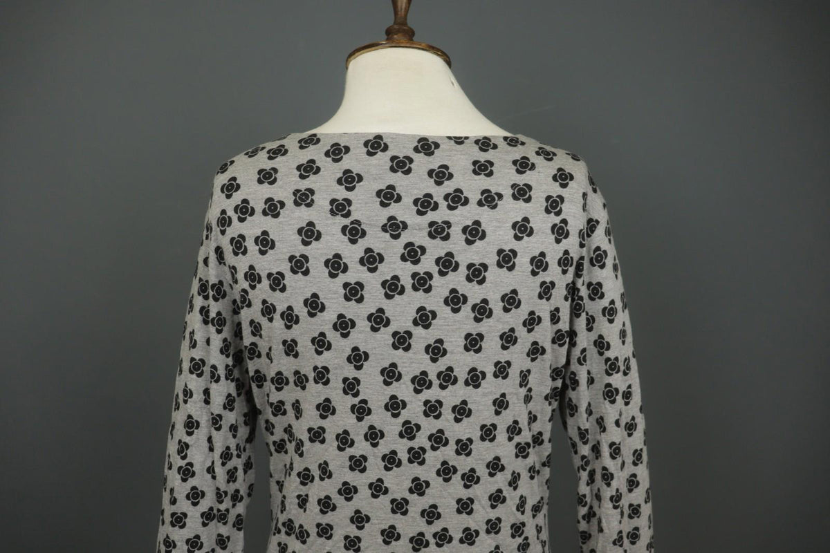 GUDRUN SJODEN Black Gray Floral 100% Modal Long Sleeve Round Neck Dress S/M