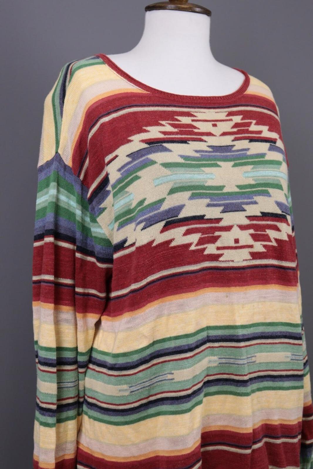 DENIM SUPPLY RALPH LAUREN Multicolor Aztec Linen Lagenlook Knited Sweater – Size L