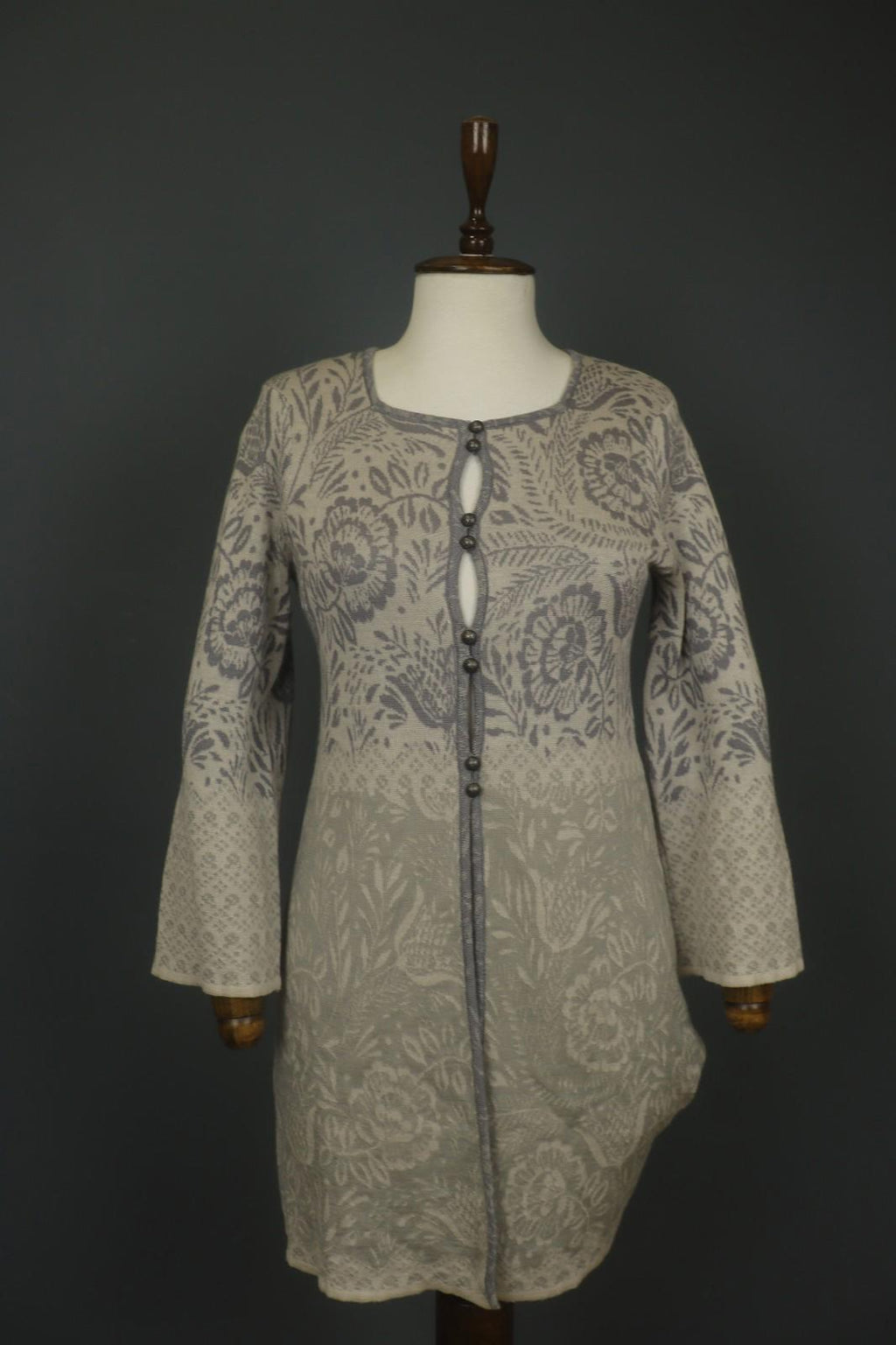 GUDRUN SJODEN Multi Floral Wool Knitted Round Neck Button Front Cardigan – Size S