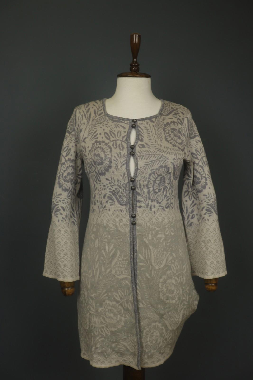 GUDRUN SJODEN Multi Floral Wool Knitted Round Neck Button Front Cardigan – Size S