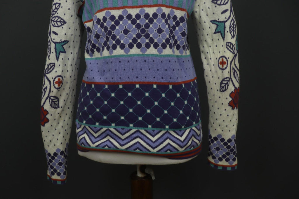 GUDRUN SJODEN Multi Geometric Cotton Knit Button Front Cardigan Sweater – Size S