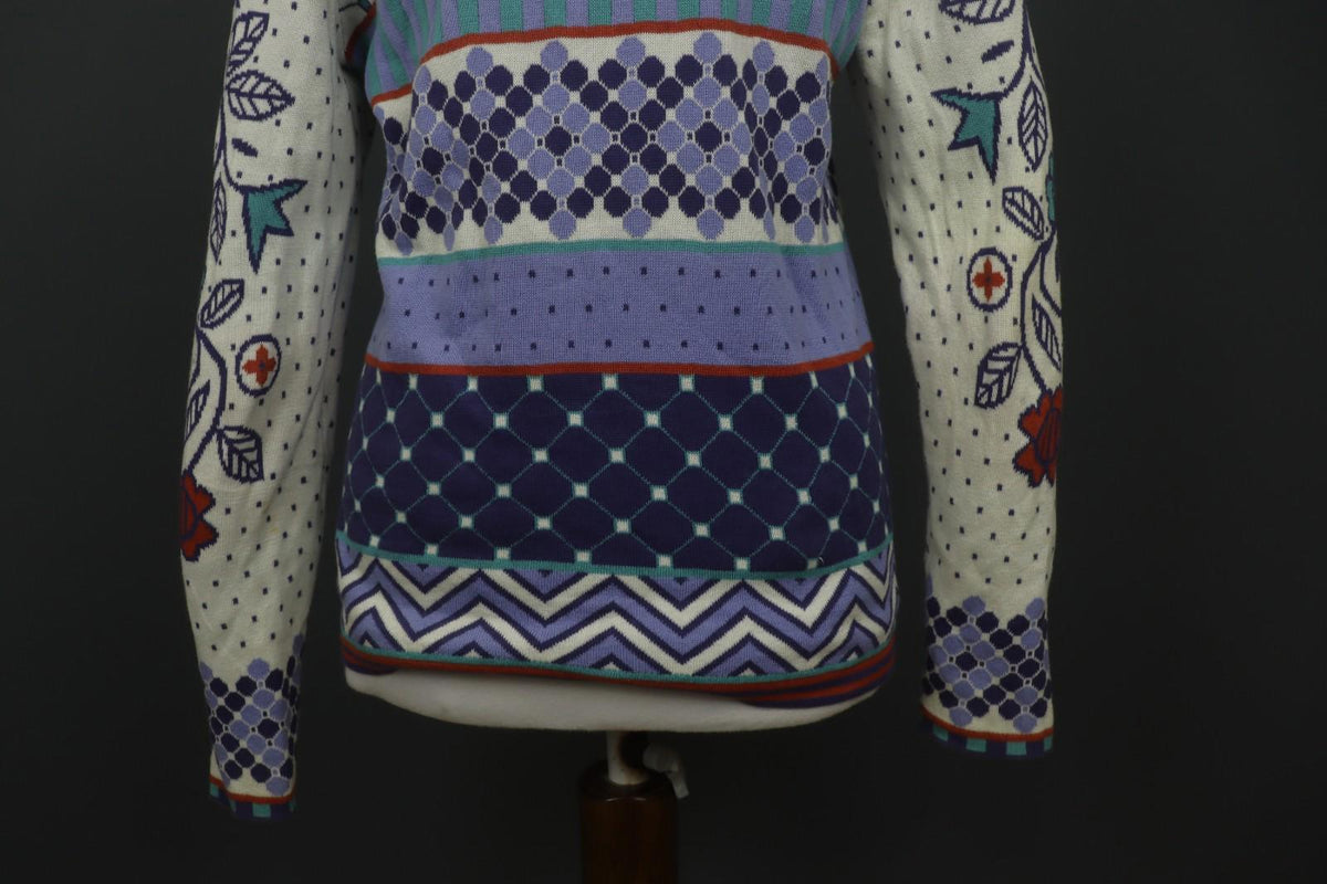 GUDRUN SJODEN Multi Geometric Cotton Knit Button Front Cardigan Sweater – Size S
