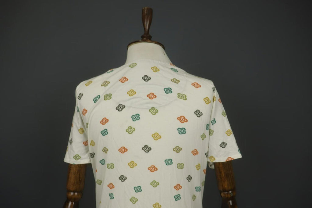 GUDRUN SJODEN Multi Floral Cotton Short Sleeve Round Neck Pullover Dress S/M
