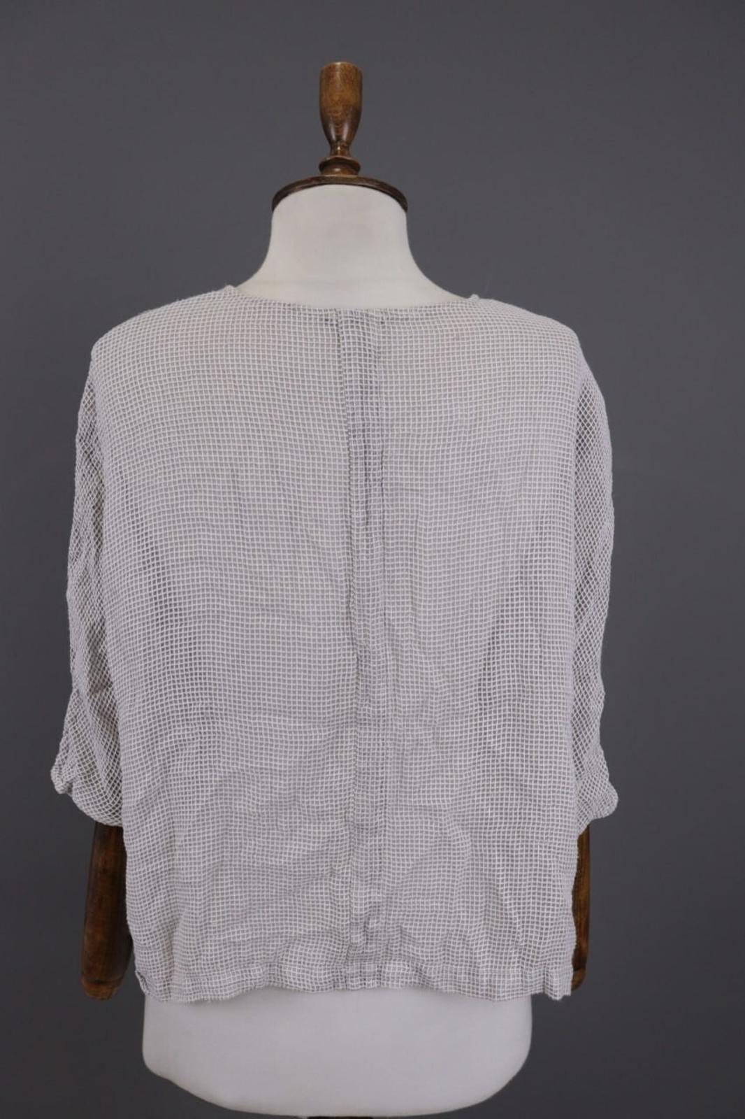 GRIZAS Gray Open Knit Silk Button Down 3/4 Sleeve Blouse Shirt Tunic – Size M