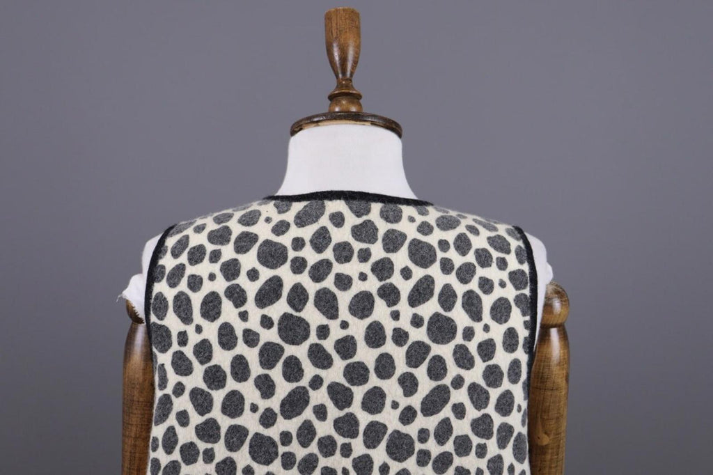 GUDRUN SJODEN Beige Leopard Print Wool Knit Vest Cardigan – Size L