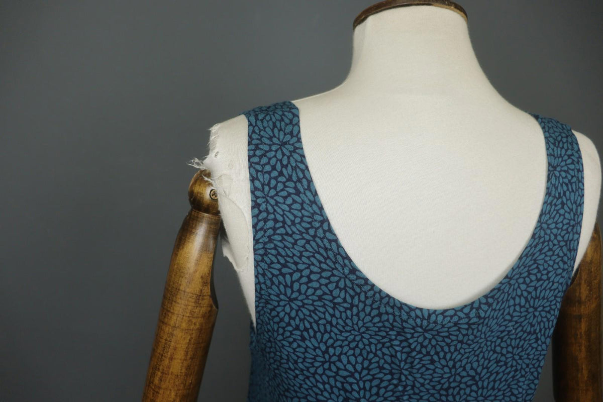 GUDRUN SJODEN Blue Modal Floral Stretch Sleeveless Scoop Neck Tank Dress – Size L