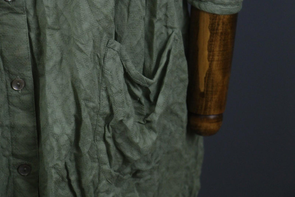 GUDRUN SJODEN Green 3/4 Sleeve Button Front Shirt Dress