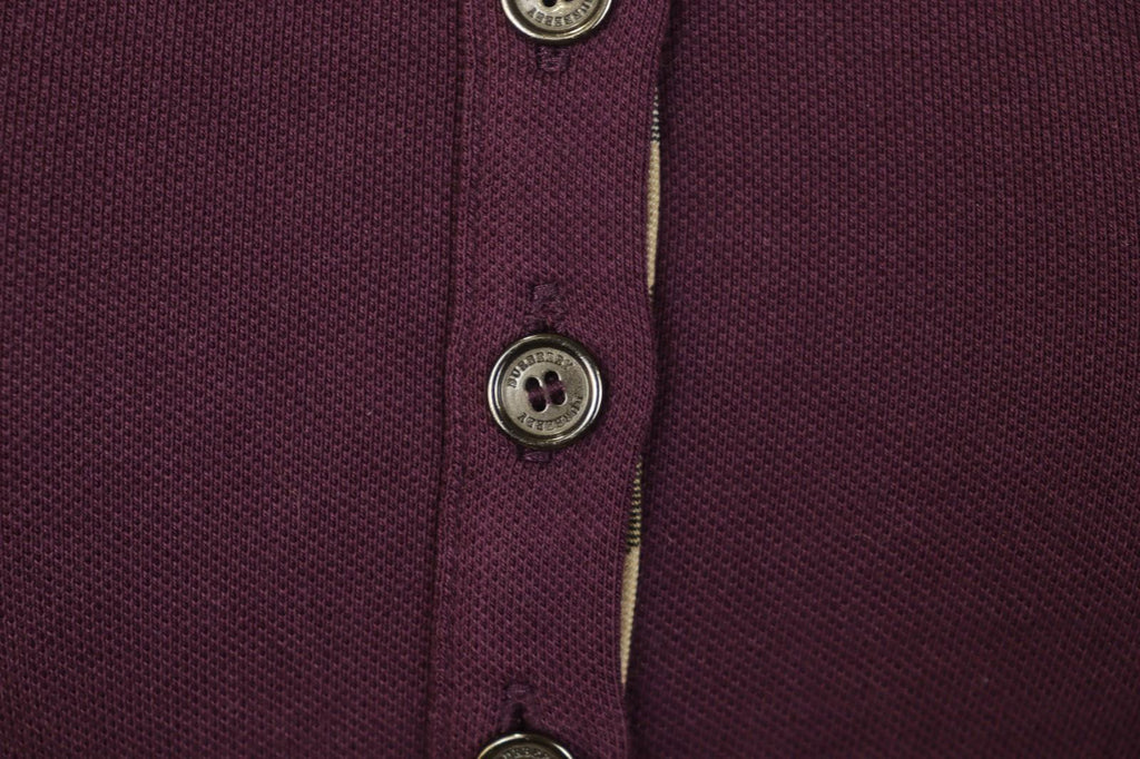 BURBERRY BRIT Burgundy Slim Fit Long Sleeve Collared Popover Polo Shirt – Size S