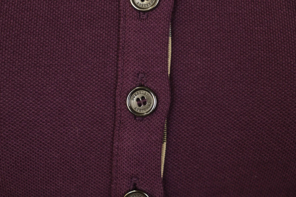 BURBERRY BRIT Burgundy Slim Fit Long Sleeve Collared Popover Polo Shirt – Size S