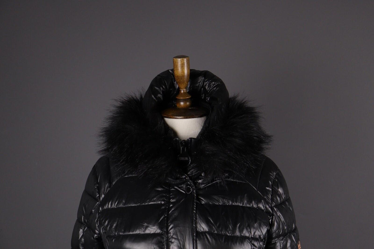 BARBOUR INTERNATIONAL Marleigh Quilt Jacket Belted Hooded Faux Fur – Size 34