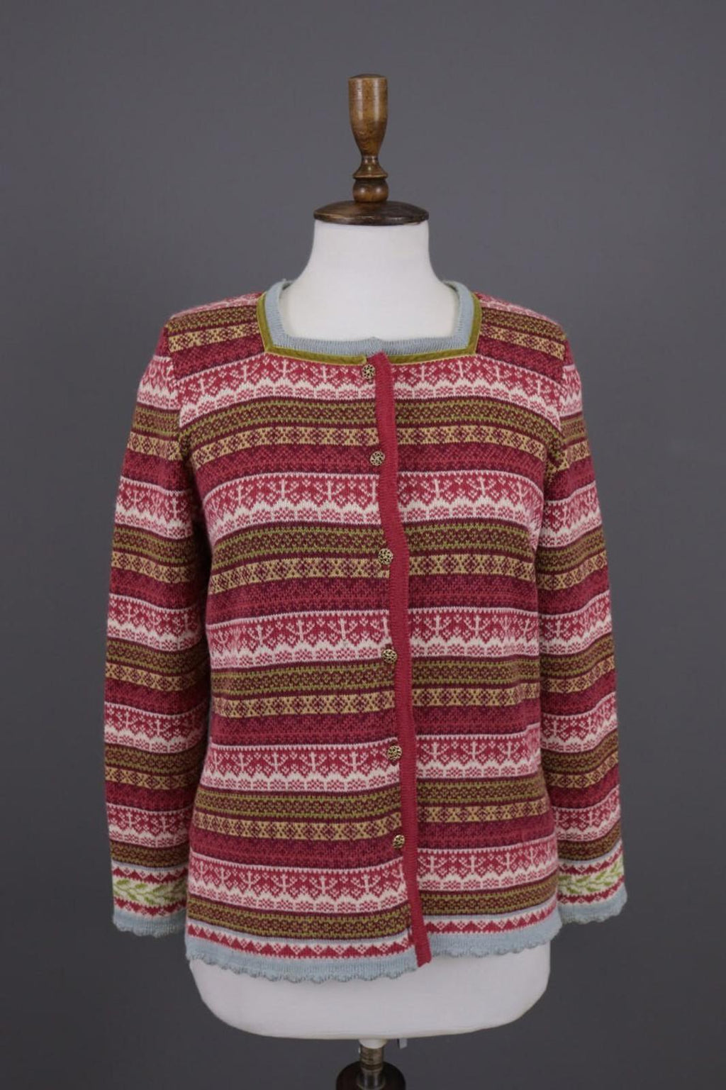 OLEANA Multicolor Jacquard Floral Alpaca Knit Cardigan Sweater – Size M