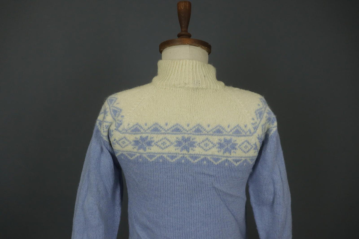 DALE OF NORWAY Blue & White Wool Knitted Mock Neck 1/4 Zip Ski Sweater – Size XS