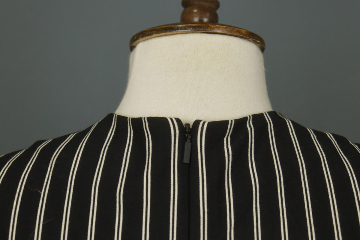 MAX MARA Black White Striped Viscose Deep V-Neck Back Zip Sheath Dress – Size S