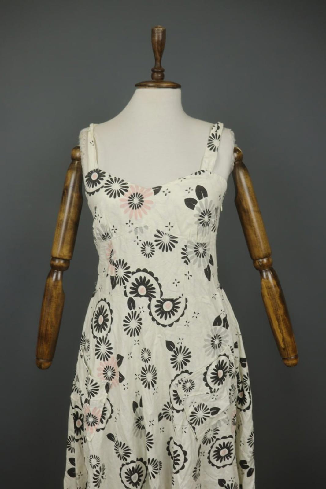 LAURA ASHLEY White & Black Floral Viscose Sweetheart Neck Sheath Dress – Size M