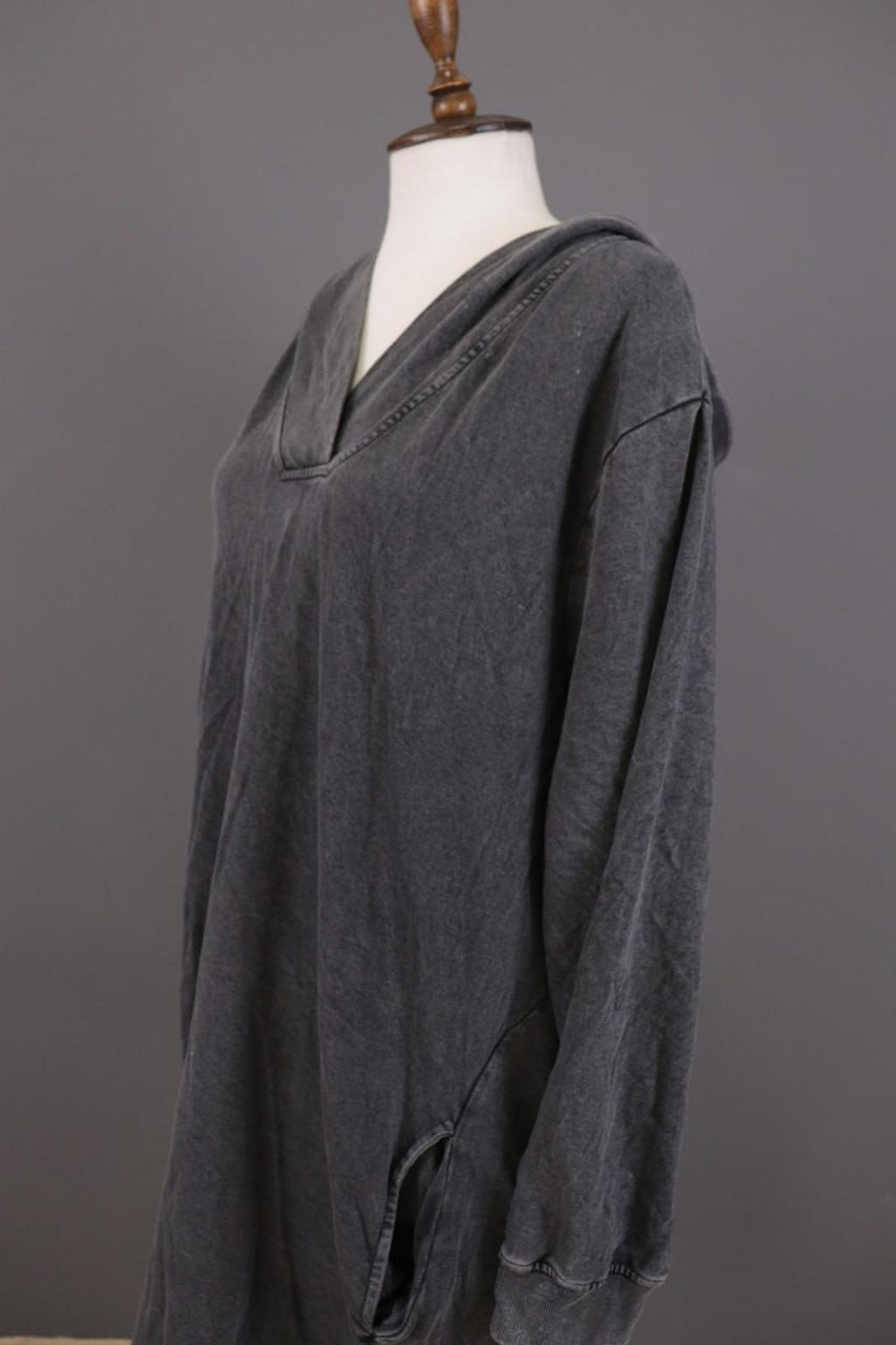 RUNDHOLZ Maxi Dress Gray Acrylic Hooded Ribbed Cuff & Hem Pouch Pocket – Size M