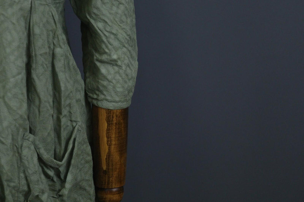 GUDRUN SJODEN Green 3/4 Sleeve Button Front Shirt Dress