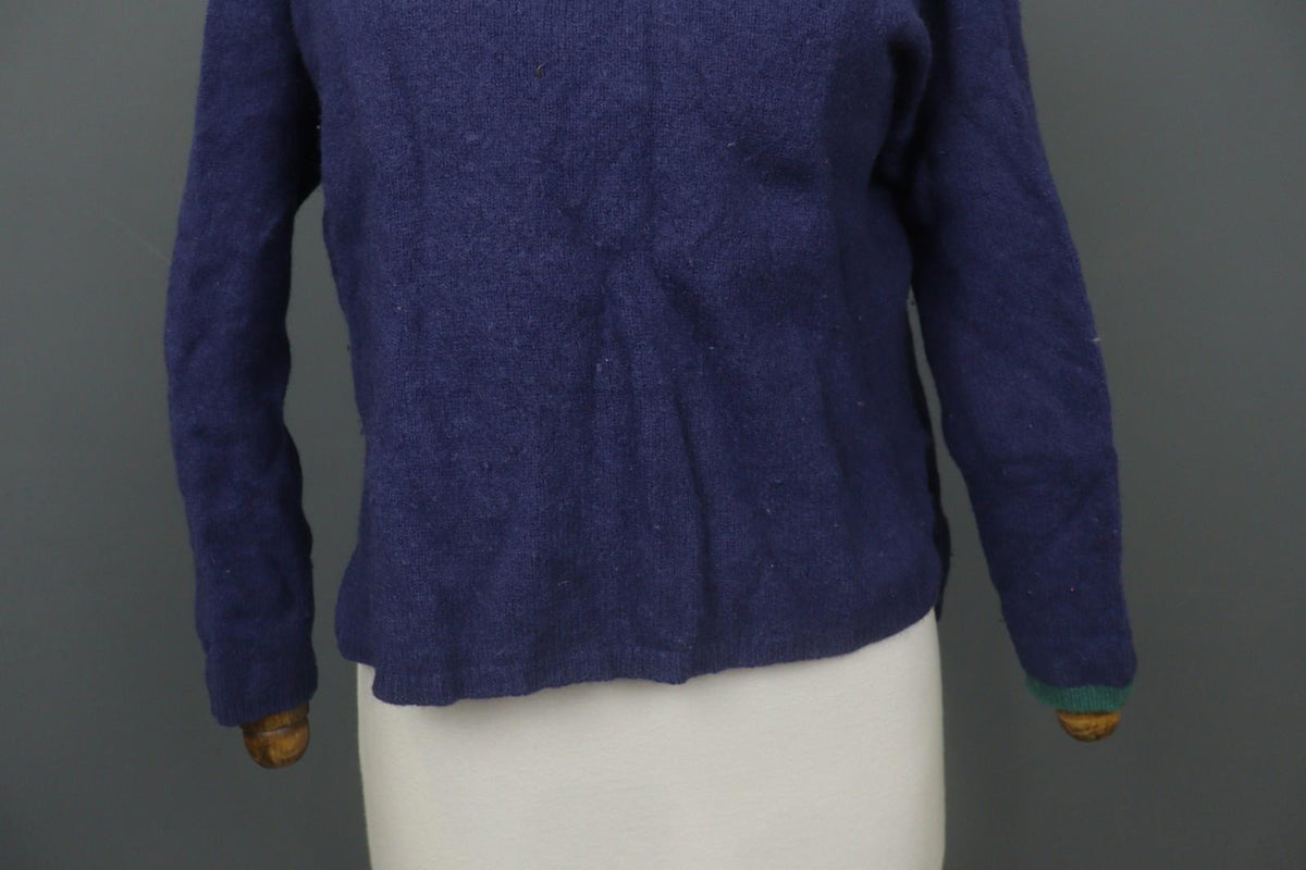GUDRUN SJODEN Navy 100% Wool Knit Long Sleeve Round Neck Pullover Sweater – Size S