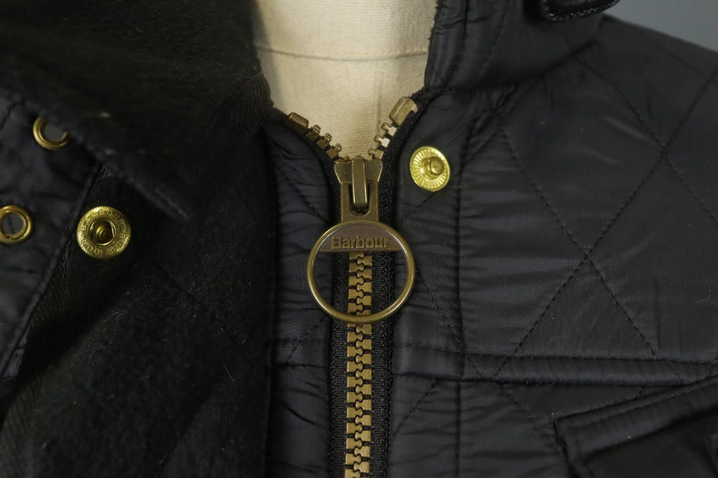 BARBOUR Black Belted Waist & Neck Long Sleeve Snap Front Quilted Jacket – Size 38