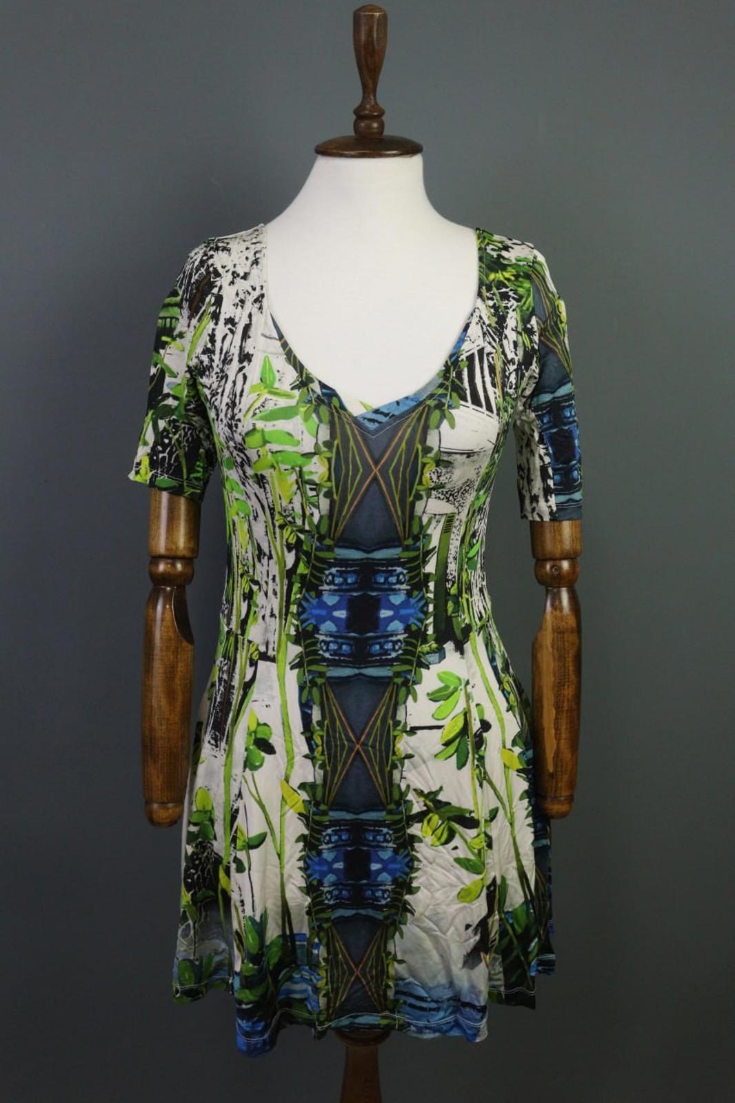 AVENTURES DES TOILES Multi Printed V-Neck Short Sleeve Sheath Dress – Size 36