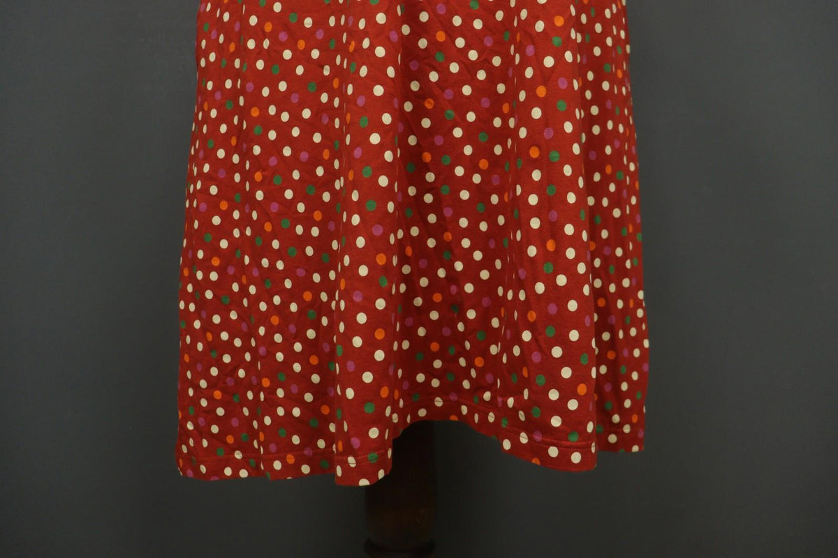 GUDRUN SJODEN Red Polka Dot Organic Cotton Short Sleeve V-Neck Sheath Dress Sz L