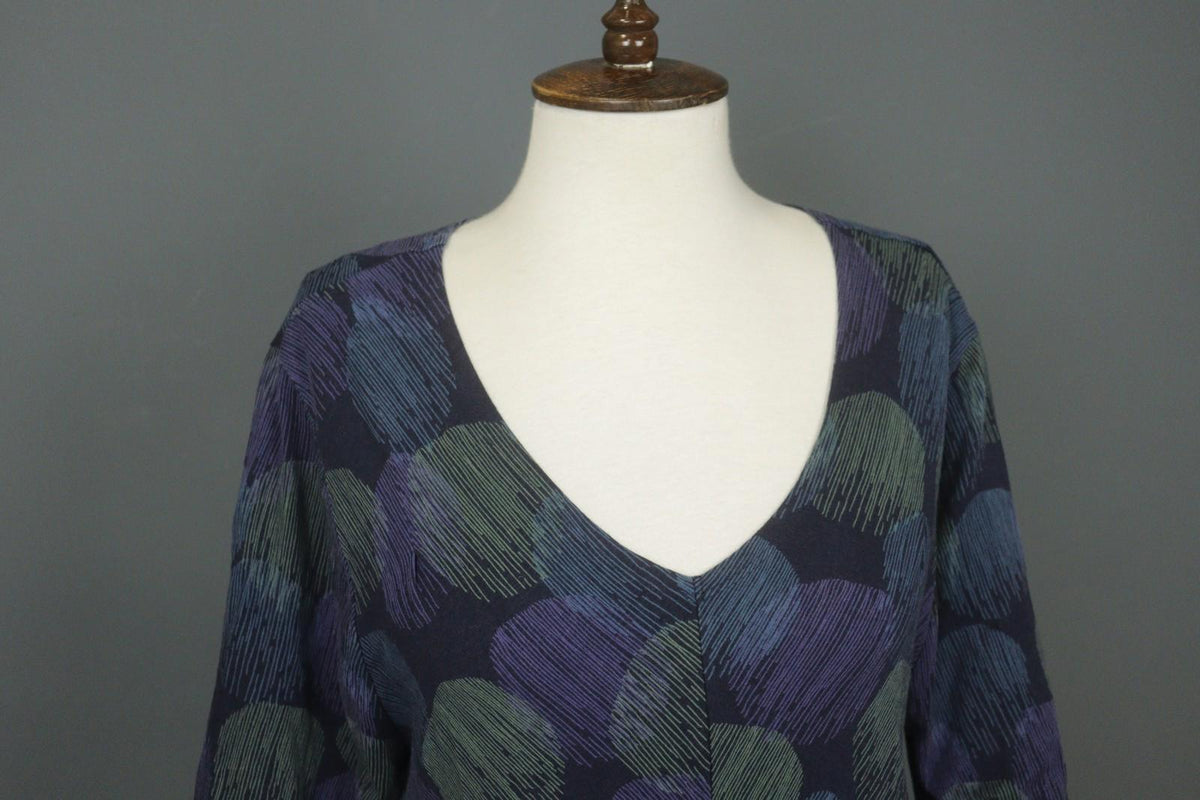 GUDRUN SJODEN Multi Abstract Print Long Sleeve Scoop Neck Sheath Dress M/L
