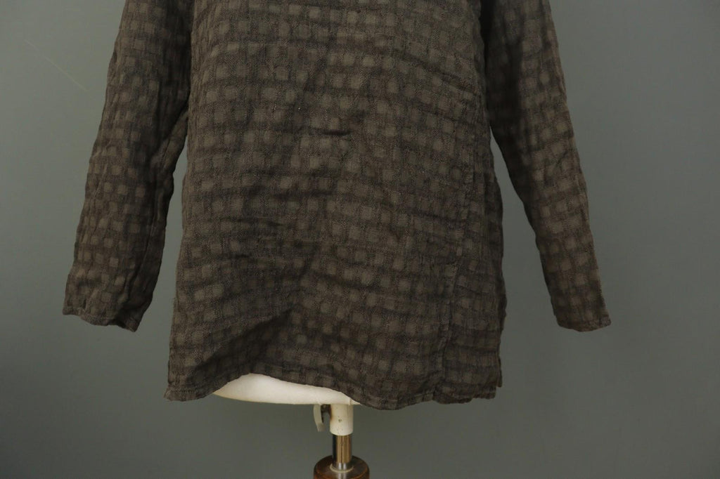 GRIZAS Brown 100% Linen Long Sleeve Round Neck Pullover Tunic Top – Size S