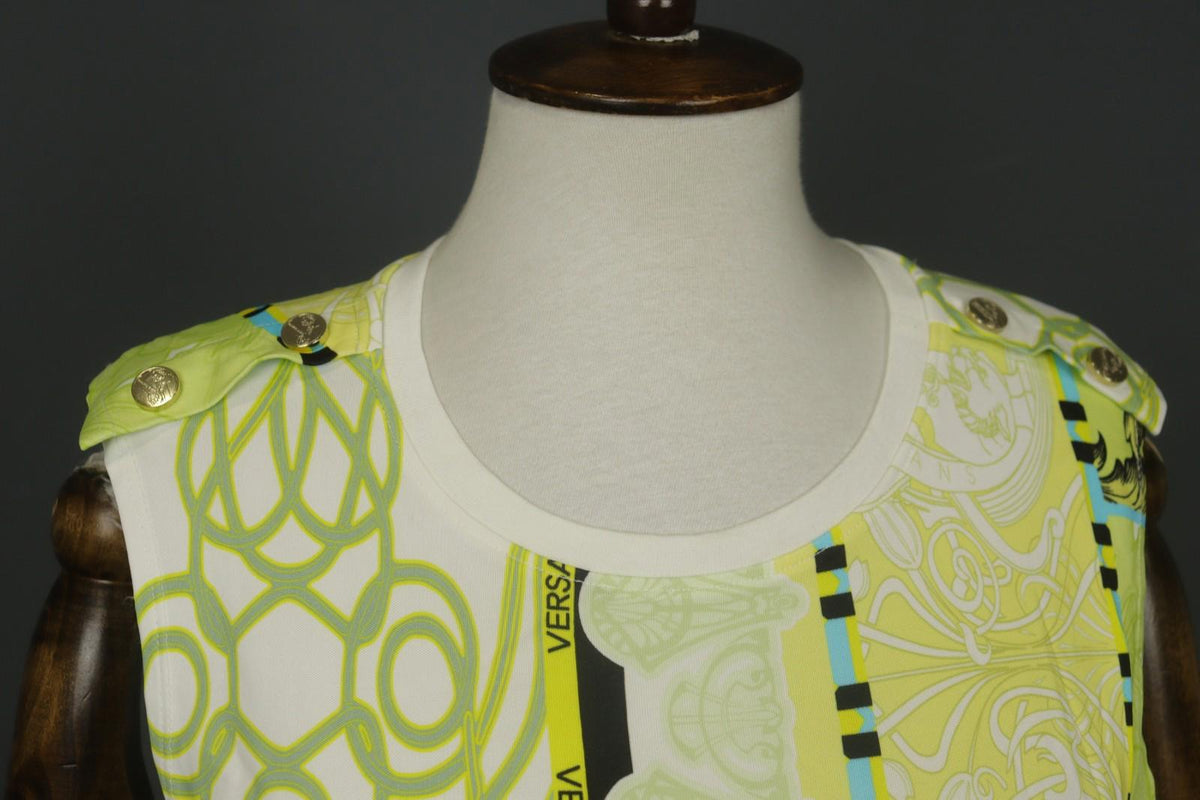 VERSACE JEANS Multicolor Geo Print Sleeveless Shoulder Button Blouse Top – Size 42
