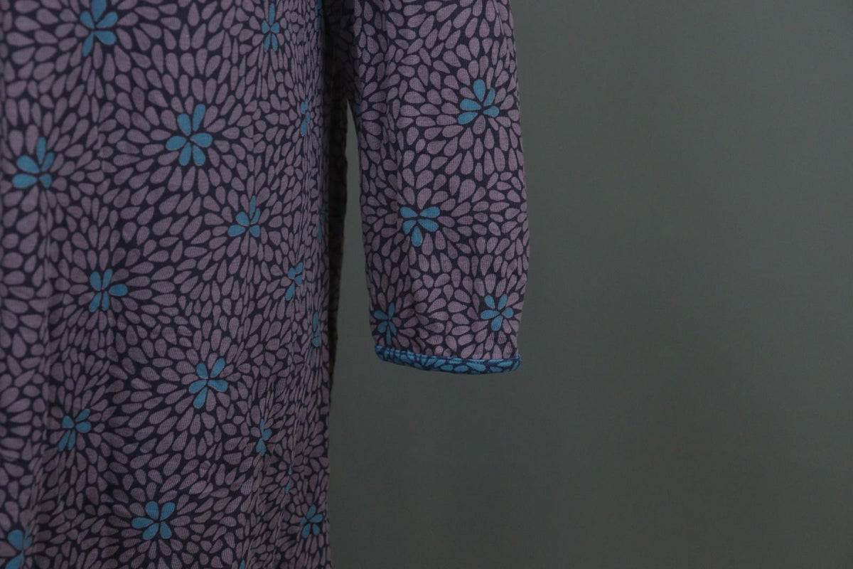 GUDRUN SJODEN Purple Floral Lyocell Long Sleeve Round Neck Shift Dress – Size XL