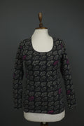 MARIMEKKO 036916 SITRUUNA Black Floral 100% Cotton Scoop Neck Blouse Top – Size S