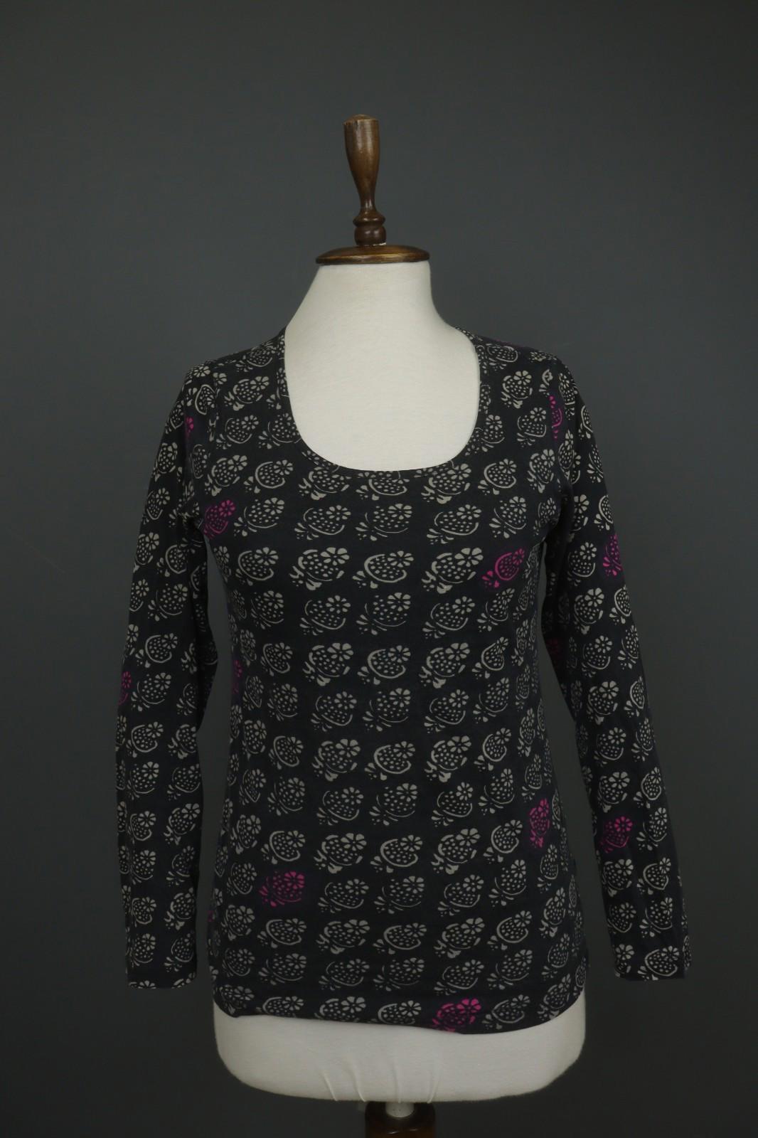MARIMEKKO 036916 SITRUUNA Black Floral 100% Cotton Scoop Neck Blouse Top – Size S
