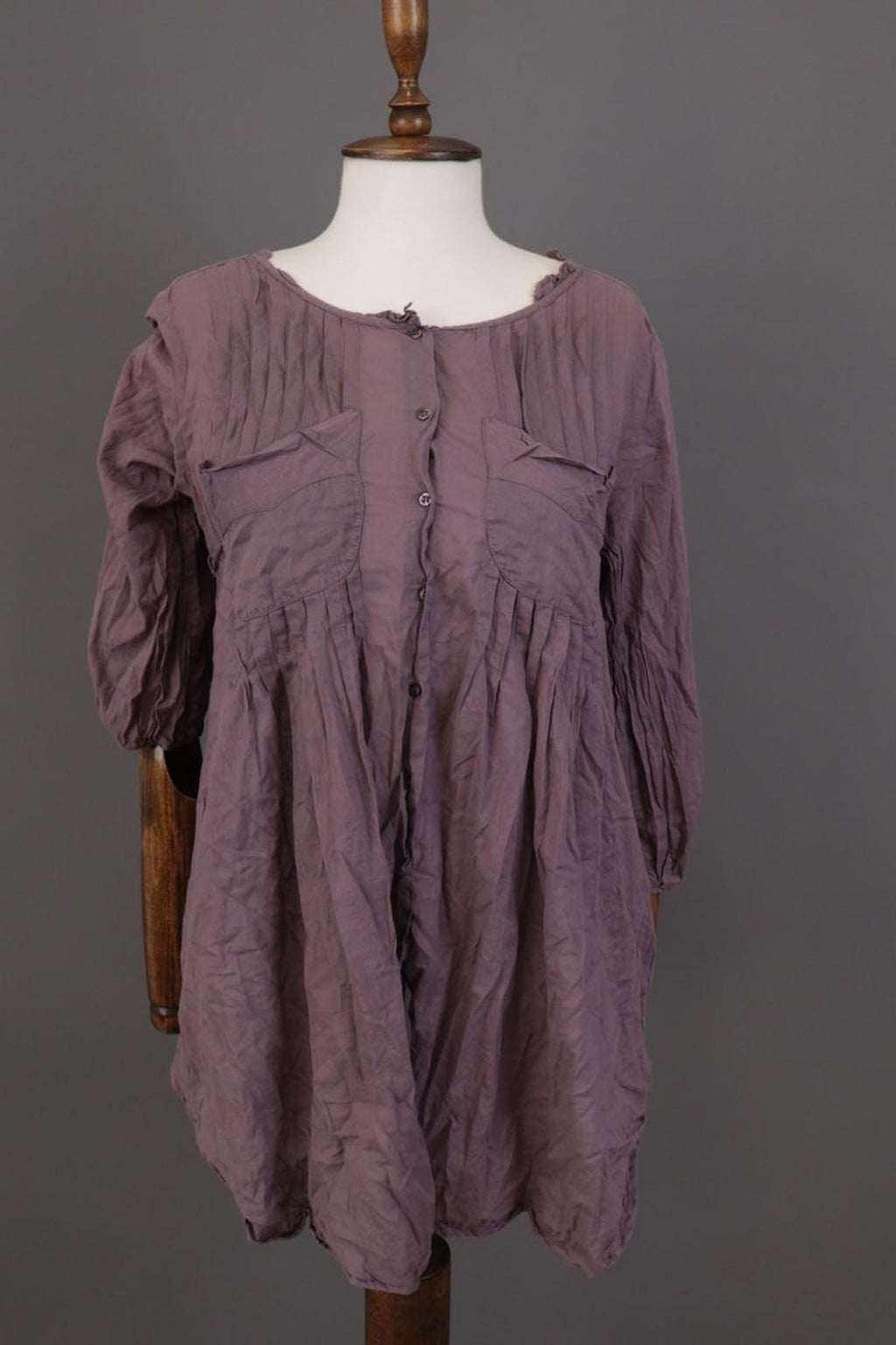 Cop. Copine Shirt Dress Purple Pleated Balloon Sleeve Button Front – Size 40