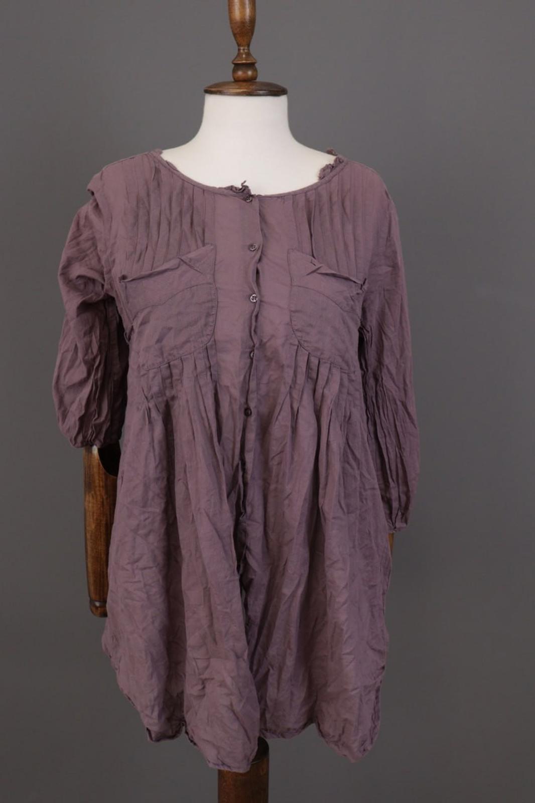 Cop. Copine Shirt Dress Purple Pleated Balloon Sleeve Button Front – Size 40