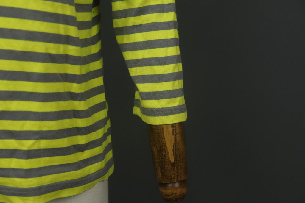 MARIMEKKO Original Yellow Gray Striped 100% Cotton 3/4 Sleeve Knit Top – Size L