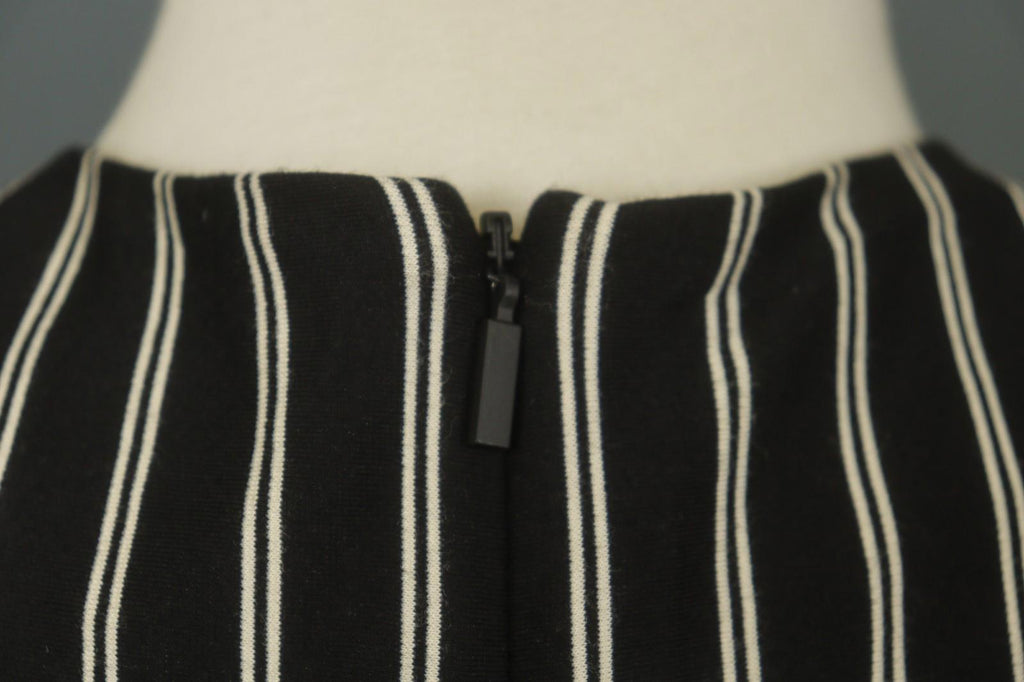 MAX MARA Black White Striped Viscose Deep V-Neck Back Zip Sheath Dress – Size S