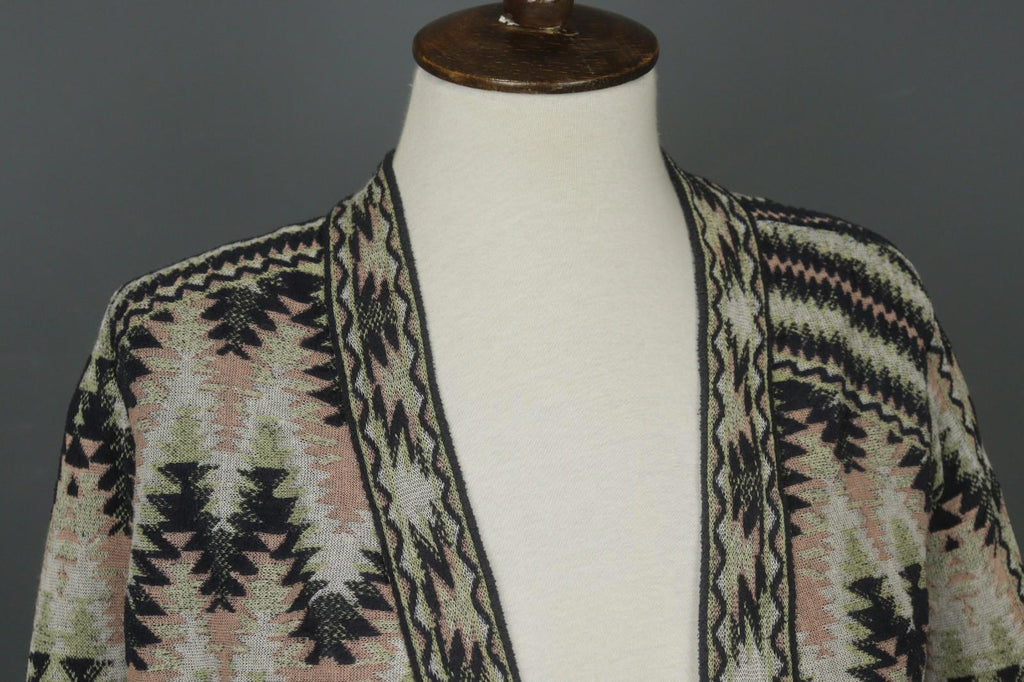 MISSONI Multicolor Cotton Geometric Raglan Sleeve Open Front Cardigan – Size 42