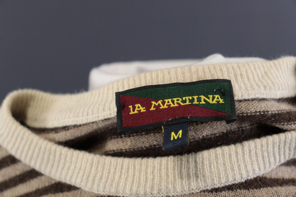 La Martina Brown Stripe Wool Brown Men's Crew Neck Sweater – Size M