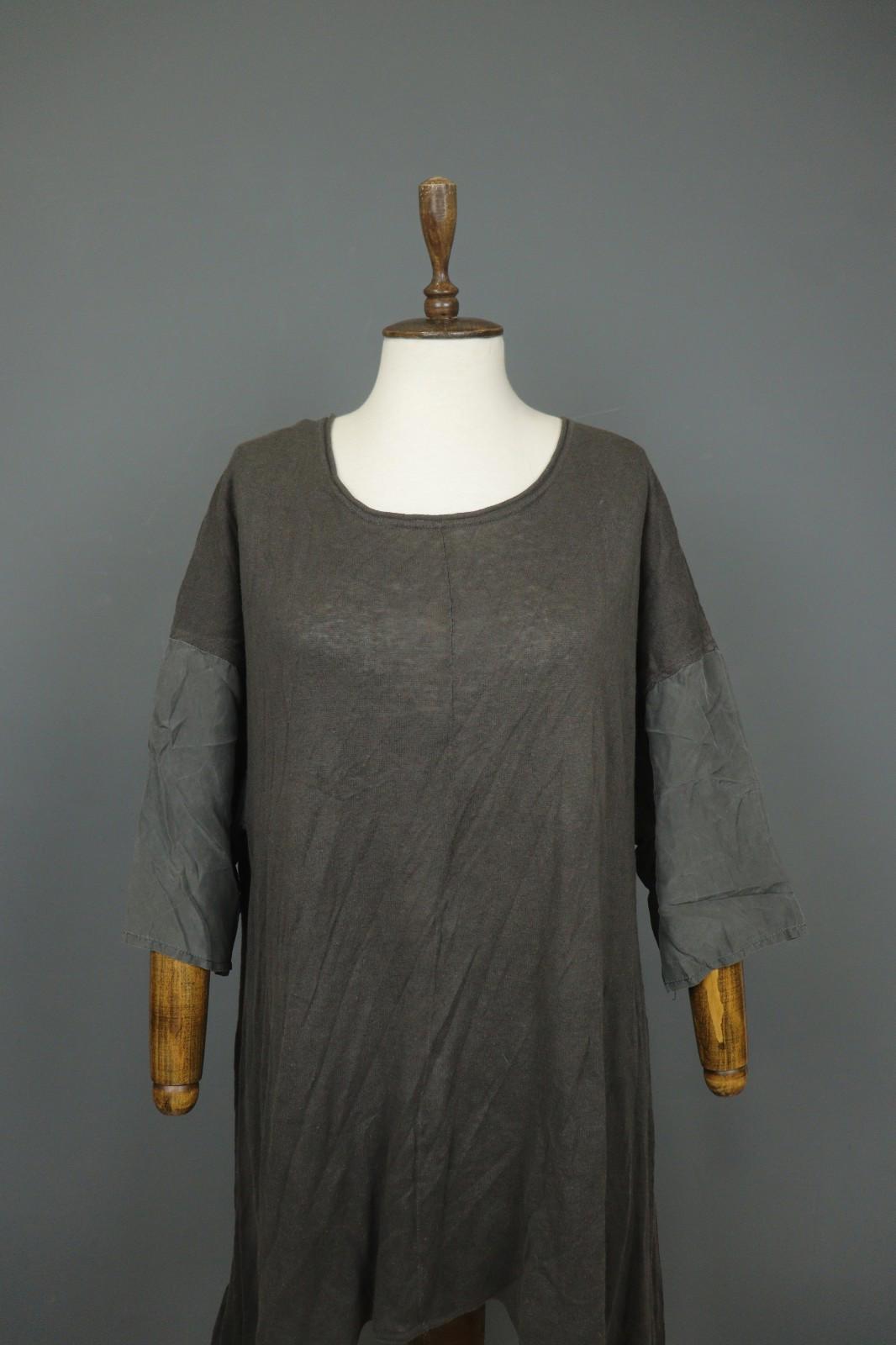 GUDRUN SJODEN Gray Linen Blend Round Neck Asymmetrical Hem Sweater Dress – Size XL